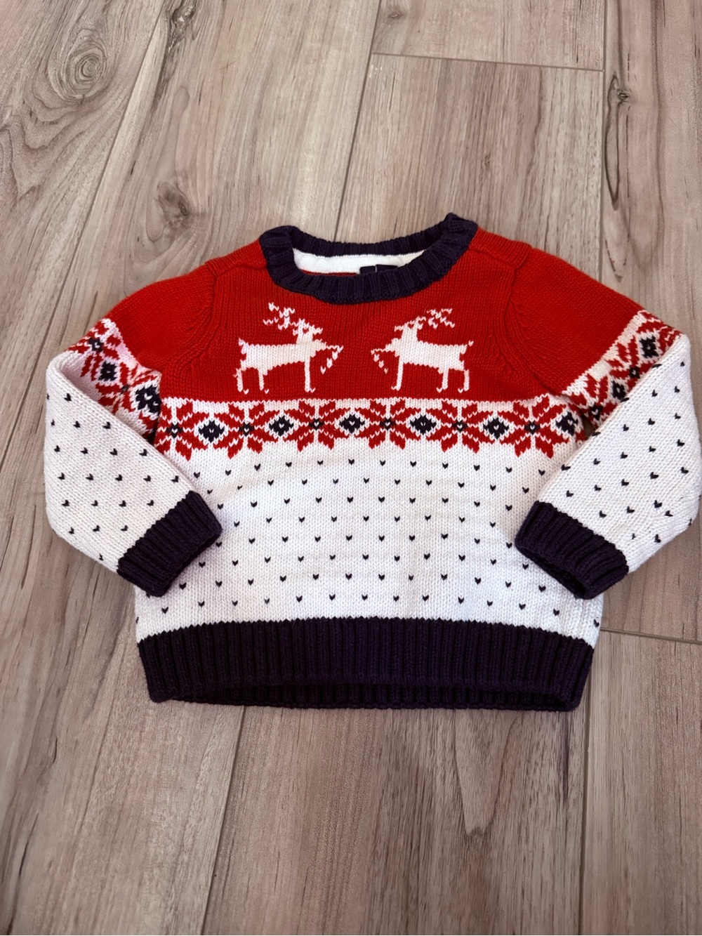 Janie & Jack Red & White Reindeer Knit Sweater Size 12-18 months